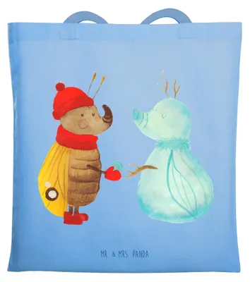 Produktbild von Mr. & Mrs. Panda Tote Bag Nachtfalter Schneemann - Sky Blue - Geschenk, Weihnachtsgruß, Laptoptasche, Einkaufstasche, Shopping Tasche, Weihnachten, Jutebeutel, Schnee