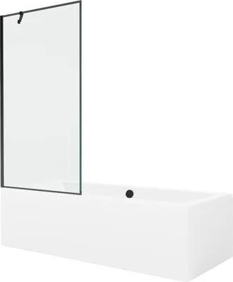 Produktbild von Mexen Cube rechteckige Badewanne 170 x 80 cm mit Verkleidung und 1-flügliger Duschabtrennung 90 cm, Schwarzes Design - 550517080