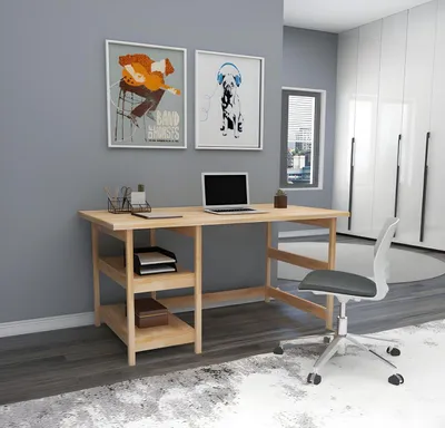 Image de Table moderne brune pour chambre d'adolescent Table en bois luxueuse à structure métallique