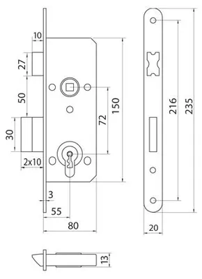 Produktbild von LOB YETI 72/55 Badschloss links gelb verzinkt mit Schließblech, 235 mm