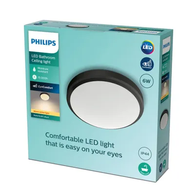 Image de Philips 8719514326583 Doris CL257 plafonnier LED D220mm 6W/600lm 2700K IP44 noir
