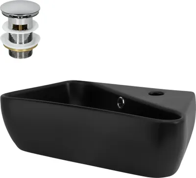 Obrázek produktu pro LuxeBath umyvadlo Umyvadlo na desku Square, 45x27x13 cm, černé, z keramiky, včetně odtokové soupravy s přepadem