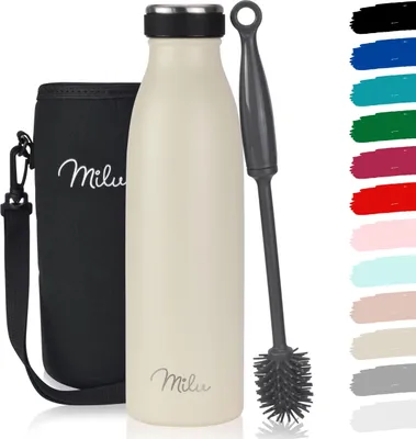 Produktbild von Milu Thermoflasche 500ml Isolierte Edelstahl Trinkflasche Thermoskanne Auslaufsichere Isolierflasche doppelwandig für heiße und kalte Getränke (Cream)