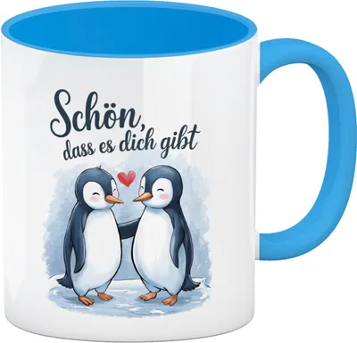 Produktbild von Pinguine mit Herz - Kaffeebecher in hellblau Schön, dass es dich gibt