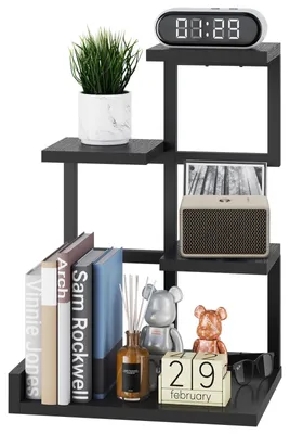 Büroregal 4 Ebenen, schwarz, 31x24x44,5 cm, Metall-Holz