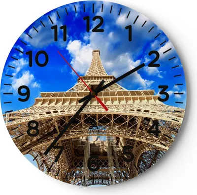 Produktbild von Wanduhr - Rund - Glasuhr - Architektur paris stadt eiffel - 40x40cm - Schleichendes Uhrwerk - Lautlos - zum Aufhängen bereit - Dekoration Modern - Wanddekoration aus Glas - C4AR40x40-2479