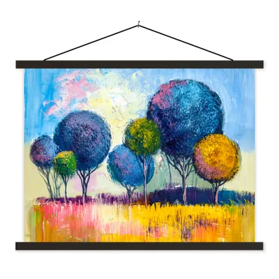 Produktbild von MuchoWow® Textilposter Gemälde - Ölfarbe - Baum - Natur 150x113 cm mit holzfarbenen Rahmen - Poster