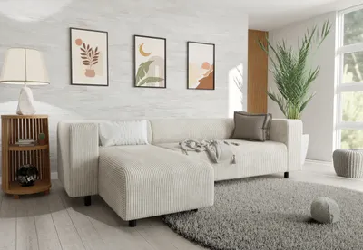 Produktbild von S-STYLE MÖBEL - Malin - Modernes Ecksofa mit Ottomane aus Beige Cord-Stoff mit bequemem Sitz - Ottomane links