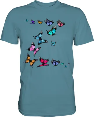 Produktbild von Bunte Schmetterlinge T-Shirt – Stone Blue / S