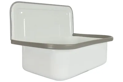 A white sink with a gray rim against a white background.