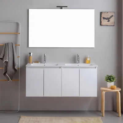 Immagine prodotto di Mobile bagno sospeso 120cm bianco con ante e doppio lavabo | Bilbao
