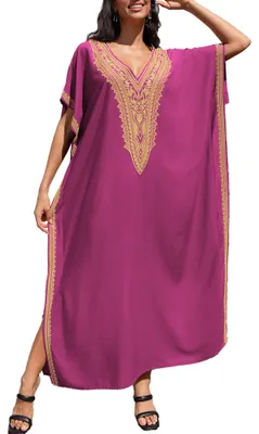 Zdjęcie produktu dla Solidchoice - Damski, w stylu boho, kaftan plażowy, sukienka maxi, dostępne rozmiary plus size