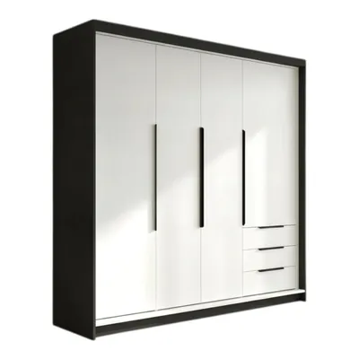 Produktbild von Geräumiger vier-türiger Kleiderschrank KLARI mit Schubladen und Metallgriffen – modernes Design