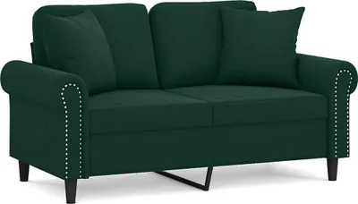 Obrázok produktu pre vidaXL 2-miestna pohovka s ozdobnými vankúšmi tmavozelená 120 cm zamat