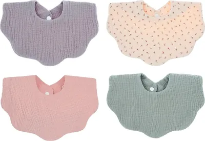 Produktbild von 4 Stück Baby Blütenform Lätzchen,Doppellagig Saugfähige und Weiche Musselin Halstuch Sabberlätzchen mit 2 Verstellbaren Druckknöpfen