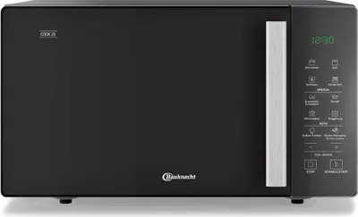 A black Bauknecht microwave oven is shown against a black background.