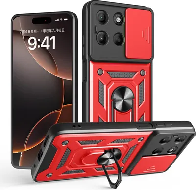 Produktbild von Outdoor Panzer Hülle für Motorola Moto G15 / G15 Power Handyhülle mit Kameraschutz Ringhalter in Rot
