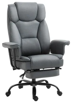 Obrázek produktu pro Ergonomická kancelářská židle – otočná židle – s nastavitelnou výškou – s opěrkou hlavy – s podnožkou – potažená umělou kůží – šedá barva