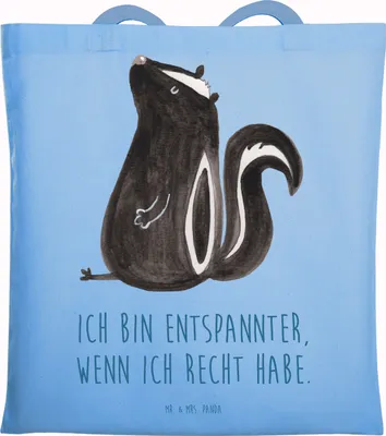 Produktbild von Mr. & Mrs. Panda Tote Bag Stinktier Sitzen - Sky Blue - Geschenk, Besserwisser, Raubtier, Stinker, Spruch, Schultasche, Beutel, Shopping Tasche, Laptoptasche, Büro
