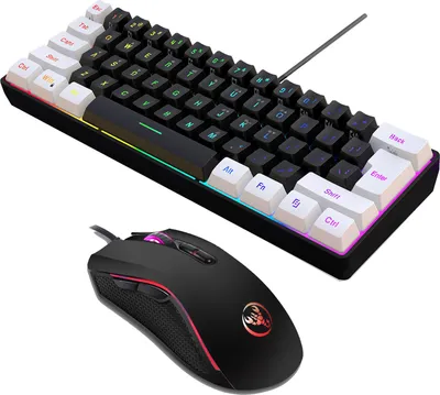 Produktbild von HXSJ V700BW+A869 USB-Computer-Tastatur und -Maus-Kit mit 61-Tasten-RGB-Hintergrundbeleuchtung + kabelgebundene Gaming-Maus, bunte LED-Beleuchtung, 4-stufige DPI, max. 3200 DPI fuer PC-Laptop
