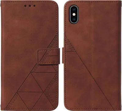 Produktbild von iPhone XS Hülle, Schlank Prägung Flip Leder Kartenfächer Schutzhülle mit Ständer für iPhone X / iPhone XS Braun