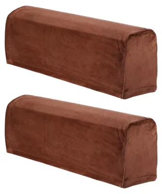 Produktbild von 2 Stück Stretch-Armlehnenbezüge für Sofas und Stühle, kratzfest, Kaffee