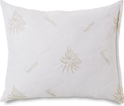 A white pillow with an aloe vera pattern.