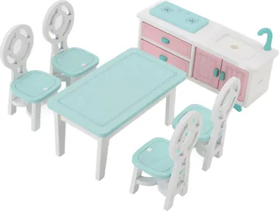 Immagine prodotto di Set di mobili in legno per casa delle bambole, 4 sedie, 1 tavolo, 2 cassetti, piccoli giocattoli in miniatura per bambini e bambine