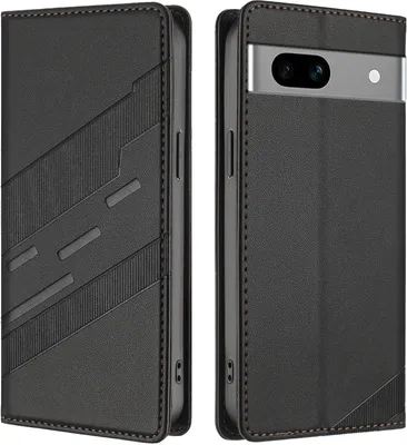 Produktbild von Hülle für Google Pixel 7A, Kunstleder Brieftaschen Handyhülle mit Kartenfach und Standfunktion Schwarz