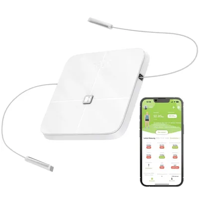 Produktbild von HAMMER Körperanalysewaage Body Screen TX, weiß, 8 Sensoren, 15 Messungen inkl. App