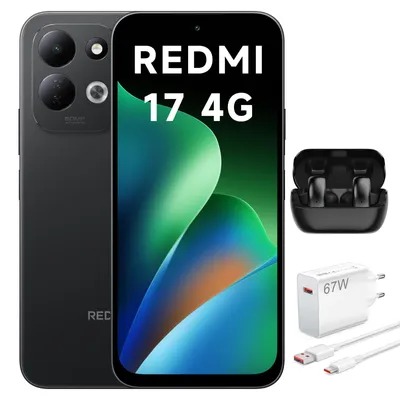 Obrázok produktu pre Xiaomi REDMI 17 4G, smartfón, 4 GB RAM, 256 GB úložisko, čierna farba, 6,9-palcový displej, batéria 7500 mAh, nabíjačka 67 W + Bluetooth slúchadlá