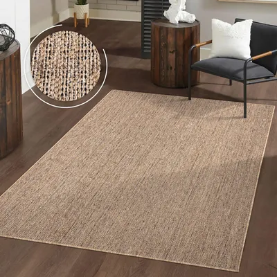 Produktbild von TT Home Waschbarer In-& Outdoorteppich Wetterfest Garten Terrasse Esszimmer Boho Muster Unicolor Meliert Moderner Style Größe 120x160 cm