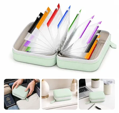 Produktbild von Medikamentenbox Reise, 14 Fächer Tabletten Organizer mit beschriftbaren Beuteln, wasserdichte Pillenbox für Vitamine Medikamente und Reisen