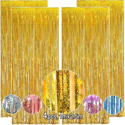 Productafbeelding van Verdikte metallic folie gordijnen laser rose - Set van 4 - Goud/Lichtblauw/Goud/Lichtroze 1X2.5m/4x2.5ft Glitter