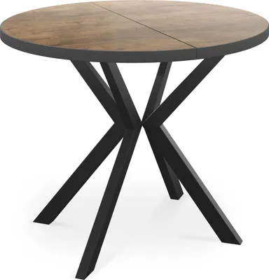 Produktbild von Runder Ausziehbar Tisch für das Esszimmer - Tischrand Schwarzes Nachbildung - 100 oder 120 cm - Ausziehbarer Tisch mit Pulverbeschichteten Schwarzen Metallbeinen - 120 cm - Lefkas Eiche
