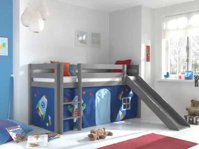 Image de Vipack lit de jeu Pino incl. toboggan avec set textile rideau "Astro