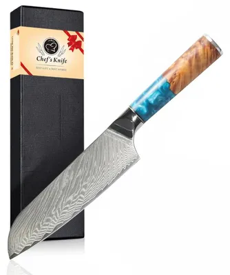 Obrázek produktu pro Santoku nůž – kuchyňský nůž, 18 cm – damašková ocel – profesionální kuchařský nůž – ergonomická, protiskluzová rukojeť