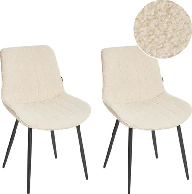 Produktbild von BELIANI Esszimmerstuhl Hellbeige Bouclé-Stoffbezug Gesteppt mit Hoher Rückenlehne Schwarzes Metallgestell Retro Esszimmer Küche Wohnküche Wohnzimmer