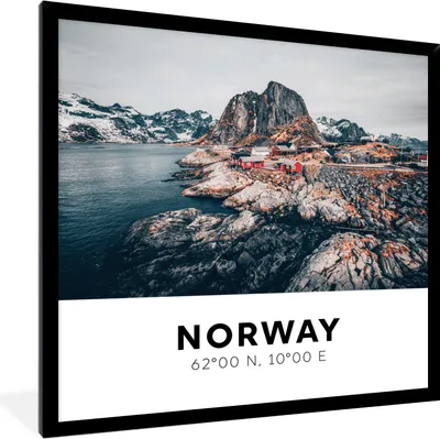 Produktbild von MuchoWow® Gerahmtes Poster Norwegen - Skandinavien - Bergen - Winter 40x40 cm - Poster mit Schwarzem Bilderrahmen Wandposter Rahmen Foto Bilder - Mit Rahmen - Wanddekoration Schlafzimmer