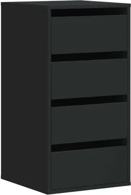 A 3D rendering of a black chest of drawers.