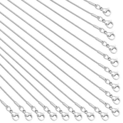Produktbild von Schlangenketten Halsketten - 16 Stück Edelstahl mit Karabinerverschluss - DIY Schmuckherstellung - 45,7 cm Länge und 1,2 mm Breite