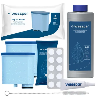 Produktbild von Wessper Universal-Zubehörset für Philips, Saeco-Kaffeemaschinen (2x AquaClean-Filter, enthalten in CA6903 500ml Entkalker 10 x 2g, Reinigungstablette)