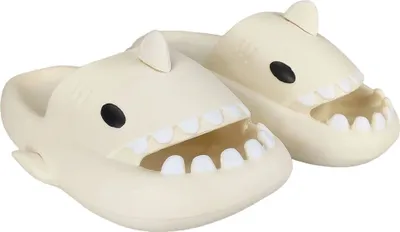 Produktbild von Damen Herren Badelatschen Schaumstoff Badeschuhe Hausschuhe Haifisch Beige Gr.36/37