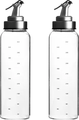 Zdjęcie produktu dla Zestaw dozowników oliwy Intirilife 2-częściowe butelki na ocet i oliwę wykonane ze szkła 450 ml wielofunkcyjne - do porcjowanego nalewania bez rozlewania