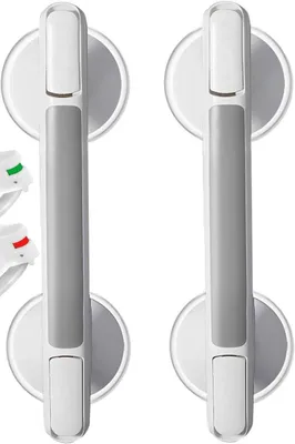 Produktbild von PromoHome® Badewannen-Handgriff Set – 2 Stück schwarze Saugnapf-Duschgriffe ohne Bohren, 120 kg Belastbarkeit, Sicherheitsgriff für Senioren