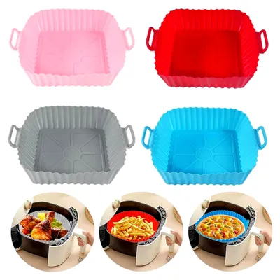 Produktbild von 4 Stück Silikonform für Heißluftfritteuse, Air Fryer Silikon Einsatz – Backform Set 21x16x5 cm, Wiederverwendbar für Ofen, Mikrowelle & Airfryer. Ideal für Kuchen, Pommes, Gemüse