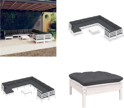 Produktbild von vidaXL 12 tlg. Garten Lounge Set mit Kissen Weiß Kiefernholz - Garten-Lounge-Set - Garten-Lounge-Sets - Gartenmöbel-Set - Gartenmöbel-Sets