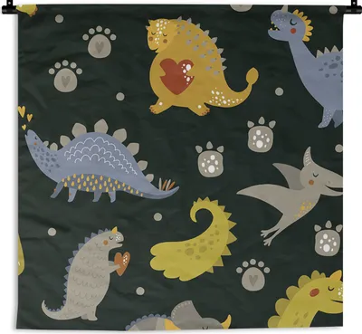 Produktbild von MuchoWow® Wandteppich Wandbehang Dino - Kinder - Schnittmuster - Jungen - Mädchen - Dinosaurier 60x60 cm Tapisserie Dekoration Wandtuch - Dekorationen - Wand Decke