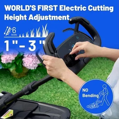 Immagine prodotto di Tagliaerba elettrico a batteria, autopropulsivo, con larghezza di taglio di 43 cm, dotato di funzione mulching e 6 altezze di taglio