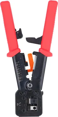 Produktbild von RJ45-Crimpzange, Durchsteck-Crimpzange für CAT6- und CAT5E-Ethernet-Kabel, Stahl, Elektrowerkzeuge, Elektronik, Rot